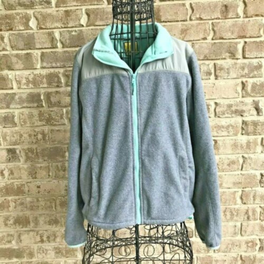 Prince & Fox Fleece Jacket Large Gray Front Zip Side Pockets Drawstring …